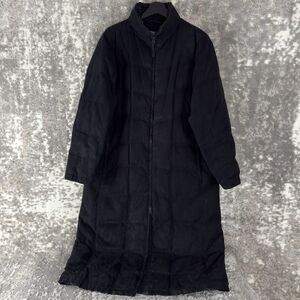 LL Bean Womens Petites Sz XL Goose Down Faux Fur Trim Trench Coat Black Outdoor